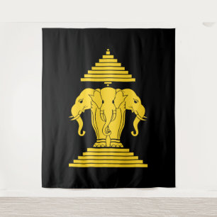 Erawan Yellow 3 Headed Elephant Lao / Laos Flag Tapestry