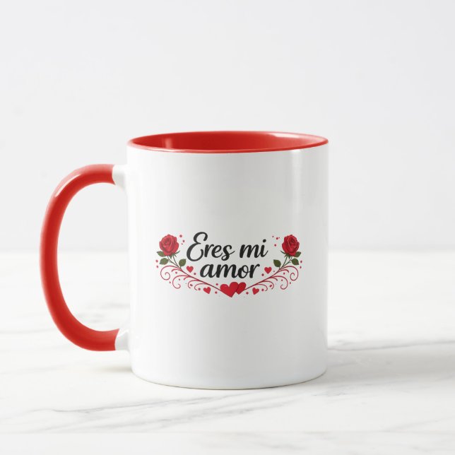 Eres Mi Amor Spanish Romantic Coffee Mug with Rose (Left)