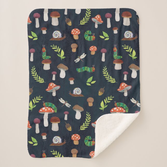 Eric Carle | Bugs and Mushrooms Pattern Sherpa Blanket (Front)