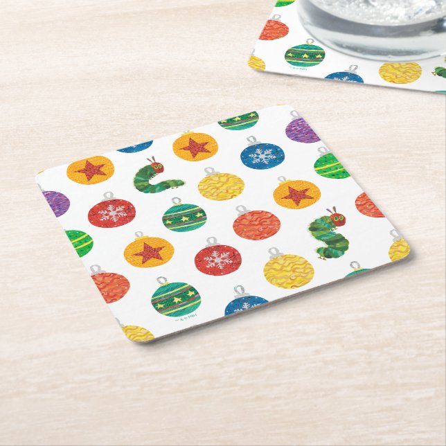 Eric Carle | Caterpillar Christmas Pattern Square Paper Coaster (Angled)