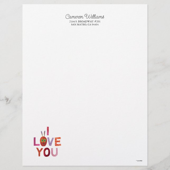 Eric Carle | Caterpillar I Love You Custom Letterhead (Front)