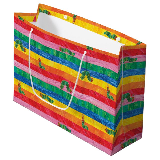 Eric Carle | Caterpillar Rainbow Stripe Pattern Large Gift Bag (Front Angled)
