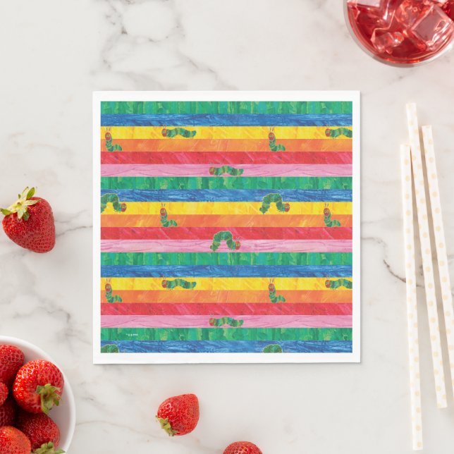 Eric Carle | Caterpillar Rainbow Stripe Pattern Napkin (Insitu)