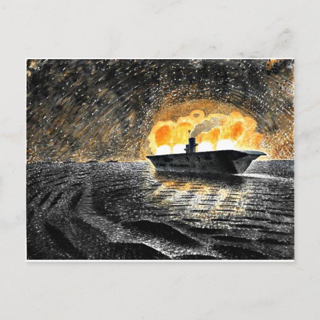 Eric Ravilious art, HMS Ark Royal in Action Postcard (Front)
