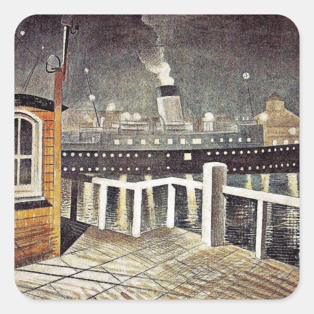 Eric Ravilious art, S.S. Brighton Leaving Newhaven Square Sticker (Front)