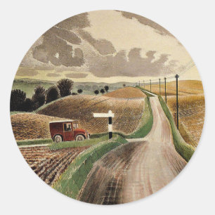 Eric Ravilious art, Wiltshire Landscape, Classic Round Sticker