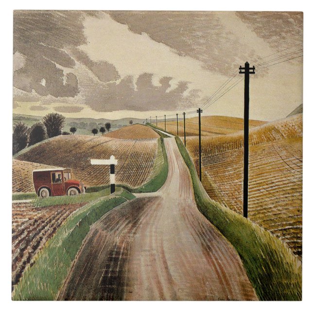 Eric Ravilious art, Wiltshire Landscape, Tile (Front)