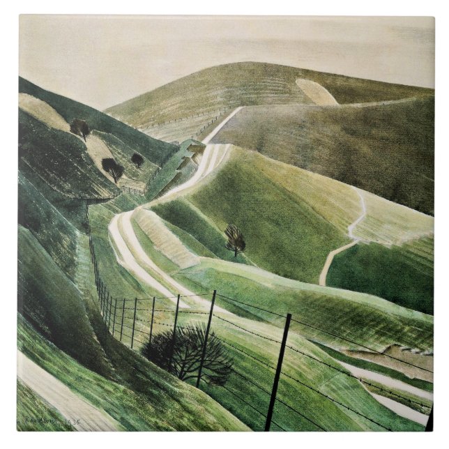 Eric Ravilious - Chalk Paths, famous artwork Tile (Front)