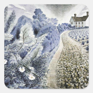 Eric Ravilious - Farmhouse and Field Square Sticker