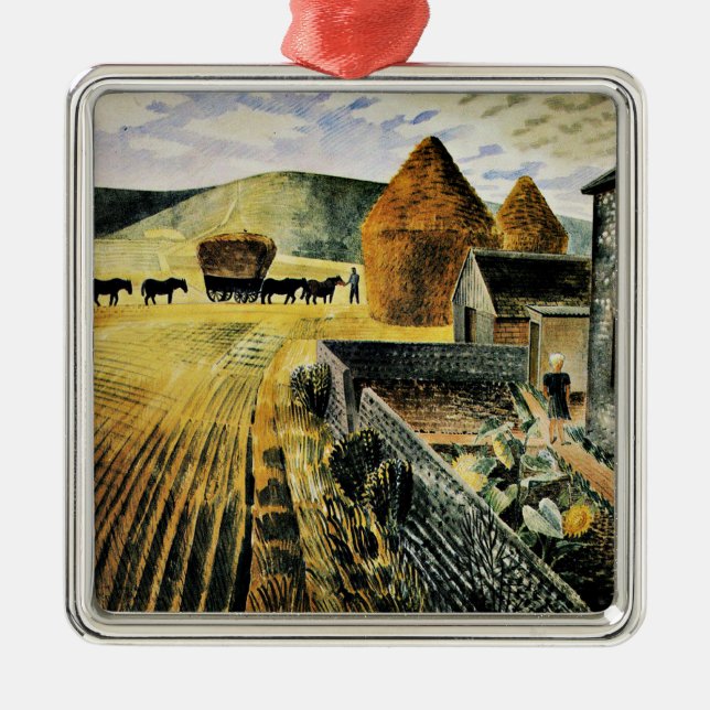 Eric Ravilious - Furlongs, famous painting, Metal Tree Decoration (Front)