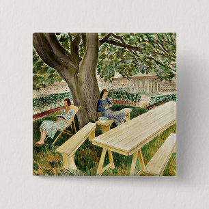 Eric Ravilious, Two Women in a Garden, 15 Cm Square Badge