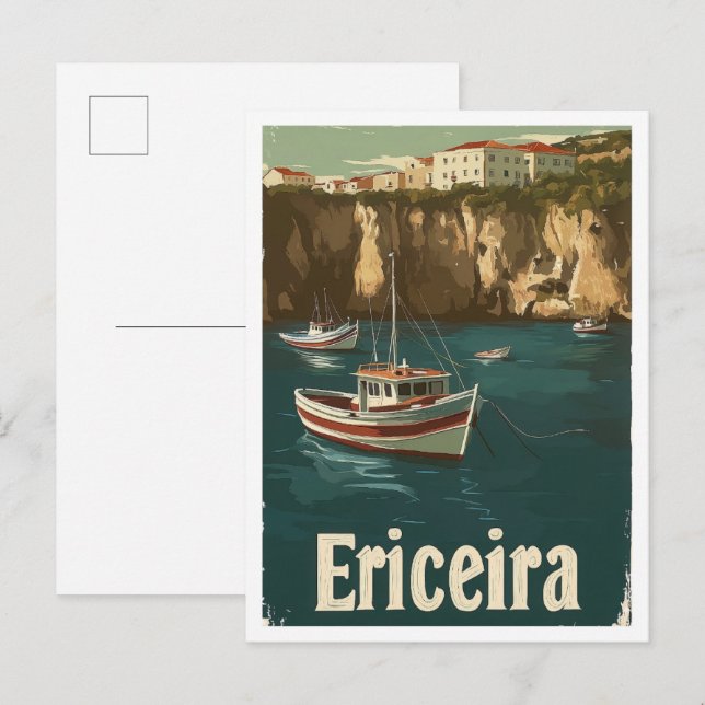 Ericeira Portugal Art Vintage Travel Illustration Postcard (Front/Back)