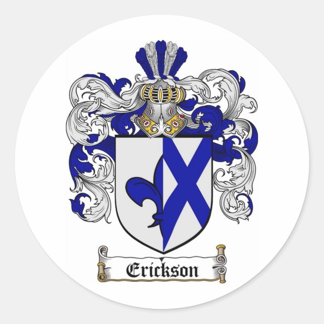 ERICKSON FAMILY CREST -  ERICKSON COAT OF ARMS CLASSIC ROUND STICKER (Front)