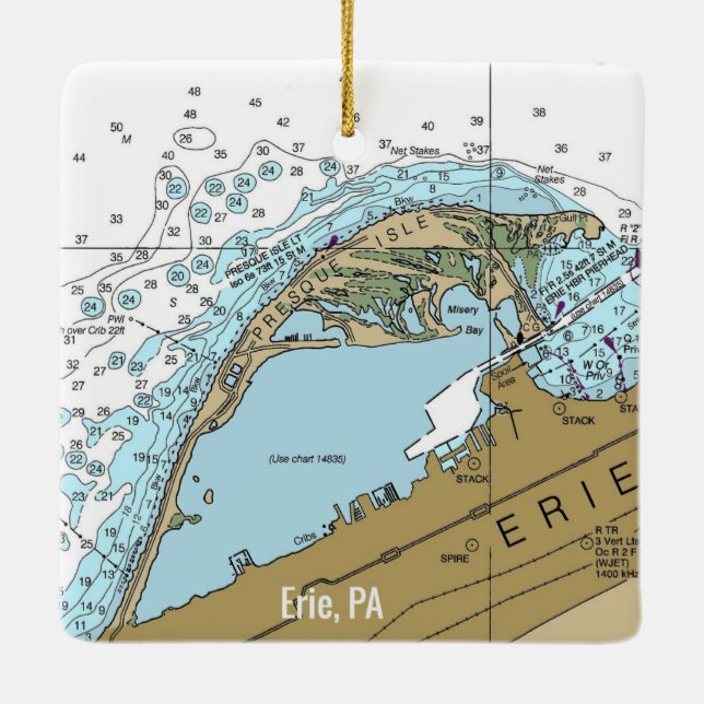 Erie PA Nautical Chart Ceramic Ornament (Back)