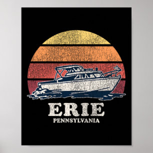 Erie Pa Vintage Boating 70s Retro Boat Design Poster