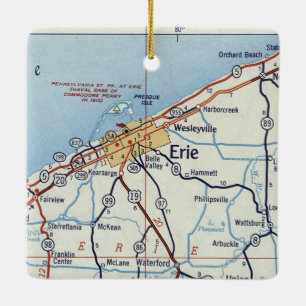 Erie PA Vintage Map Ceramic Ornament