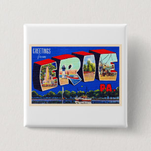 Erie Pennsylvania PA Vintage Large Letter Postcard 15 Cm Square Badge