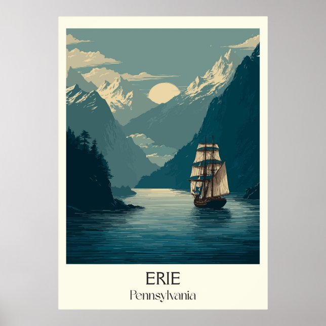 Erie Pennsylvania Vintage Lake Ship Travel Art Poster (Front)
