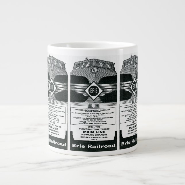 Erie Railroad Suburban Time Tables Cover 1958 Large Coffee Mug (Front)