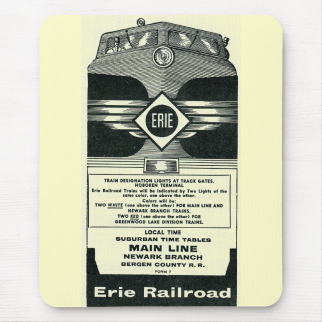Erie Railroad Suburban Time Tables Cover 1958 Mouse Mat (Front)