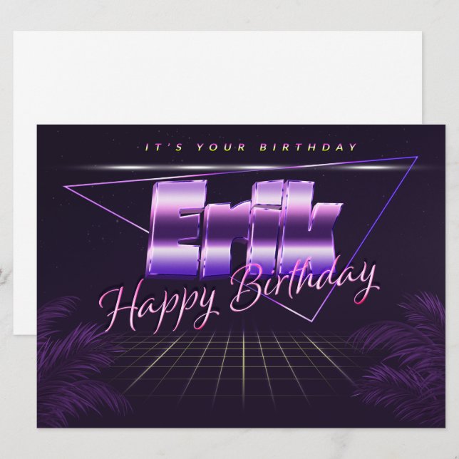 Erik Name First name lila retro card Birthday (Front/Back)