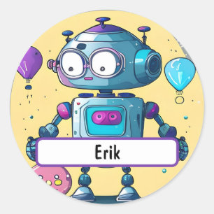 Erik the Brainy Bot With Custom Nametag Classic Round Sticker