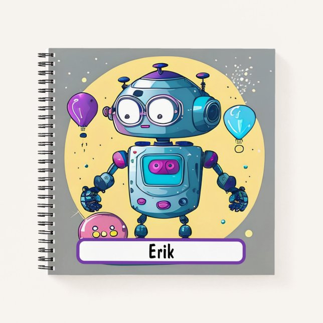 Erik the Brainy Bot With Custom Nametag Notebook (Front)