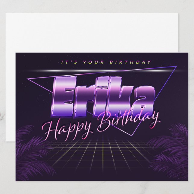 Erika name first name lila retro card birthday (Front/Back)