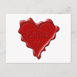 Erika. Red heart wax seal with name Erika Postcard