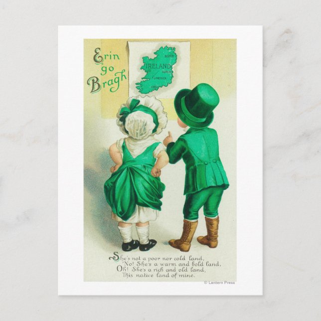 Erin Go Bragh Couple Looking at Ireland Map Postcard (Front)