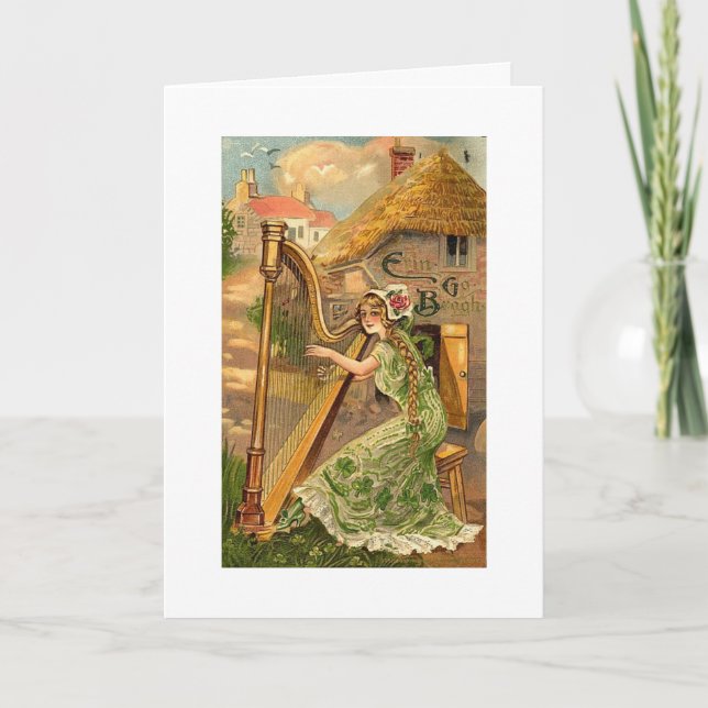 Erin Go Bragh Harp Woman Holiday Card (Front)