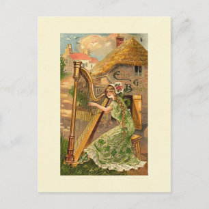 Erin Go Bragh Harp Woman Postcard