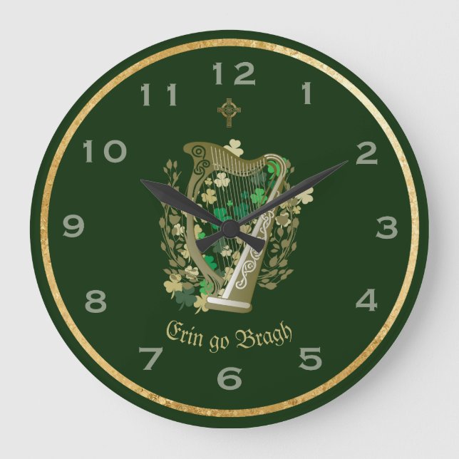 Erin Go Bragh Irish Harp Wall Clock (Front)