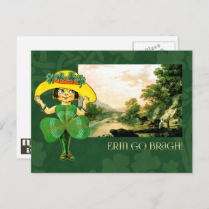 Erin Go Bragh Vintage Irish Girl St.Patrick's Day Postcard