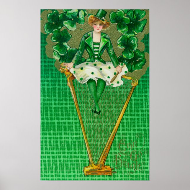 Erin Go Bragh Woman on Harp Scene Poster (Front)