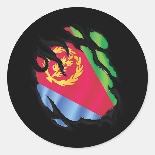 Eritrea Ripped Flag Classic Round Sticker (Front)