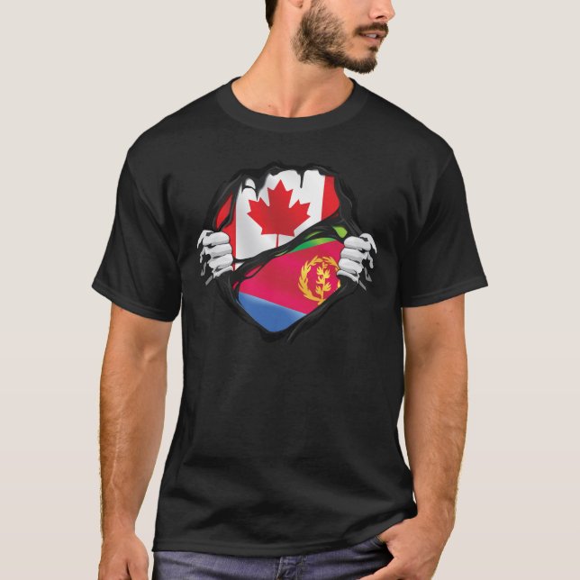 Eritrean Canadian Hands Ripped Roots Flag T-Shirt (Front)