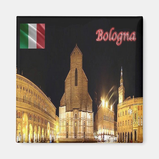 ERM001 BOLOGNA by Night, Italy, Fridge Magnet (Front)
