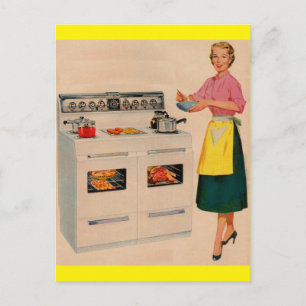 Erma and her double-barrelled oven postcard