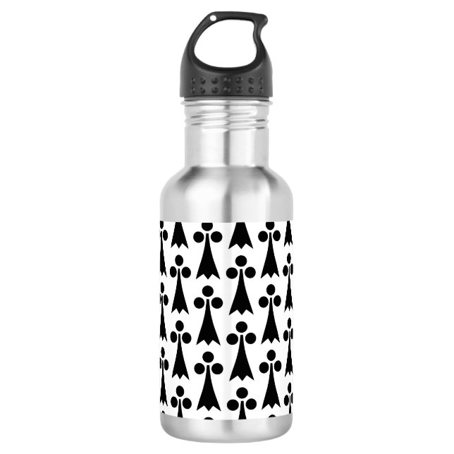 Ermine Pattern, Mediaeval Pattern, Black on White 532 Ml Water Bottle (Front)