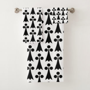 Ermine Pattern, Mediaeval Pattern, Black on White Bath Towel Set