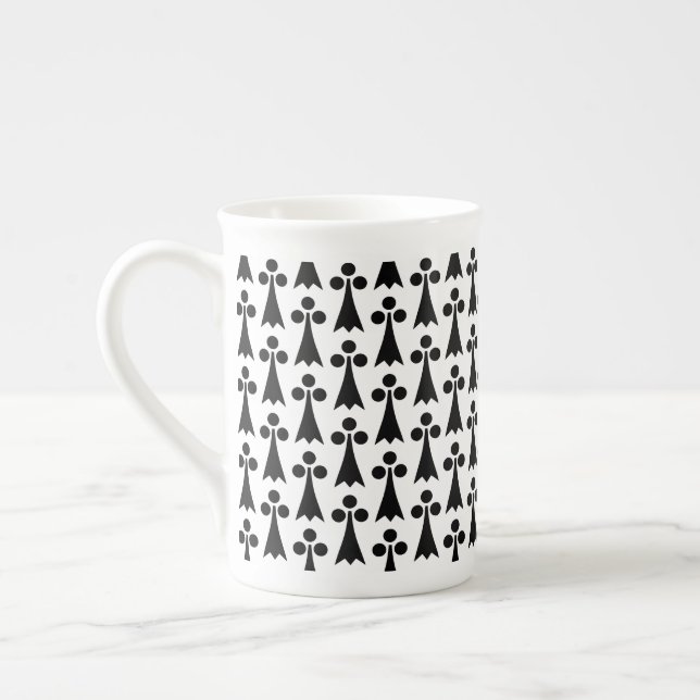 Ermine Pattern, Mediaeval Pattern, Black on White Bone China Mug (Left)