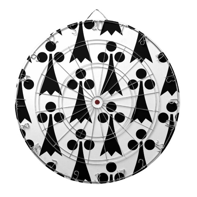 Ermine Pattern, Mediaeval Pattern, Black on White Dartboard (Front)