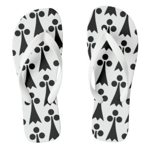 Ermine Pattern, Mediaeval Pattern, Black on White Flip Flops