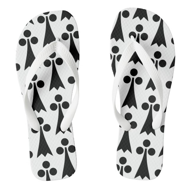 Ermine Pattern, Mediaeval Pattern, Black on White Flip Flops (Footbed)