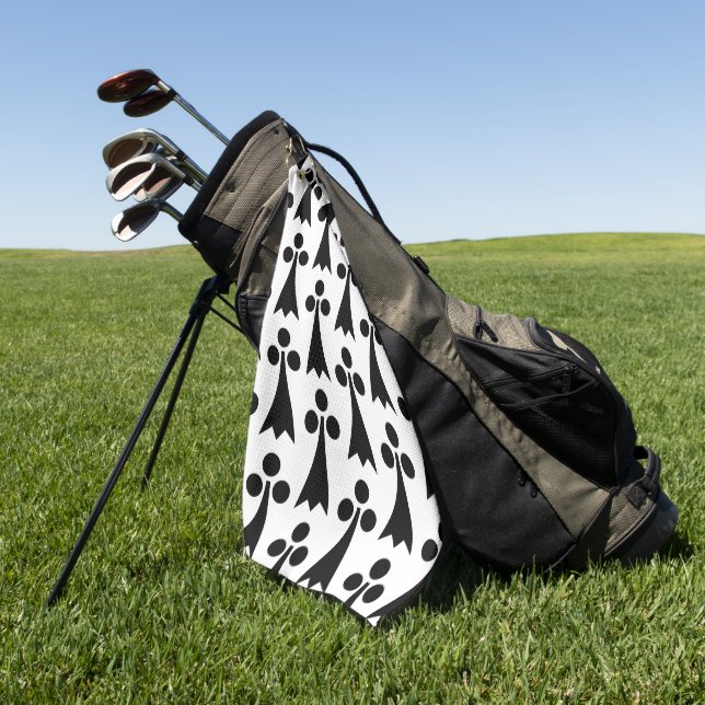 Ermine Pattern, Mediaeval Pattern, Black on White Golf Towel (Green)