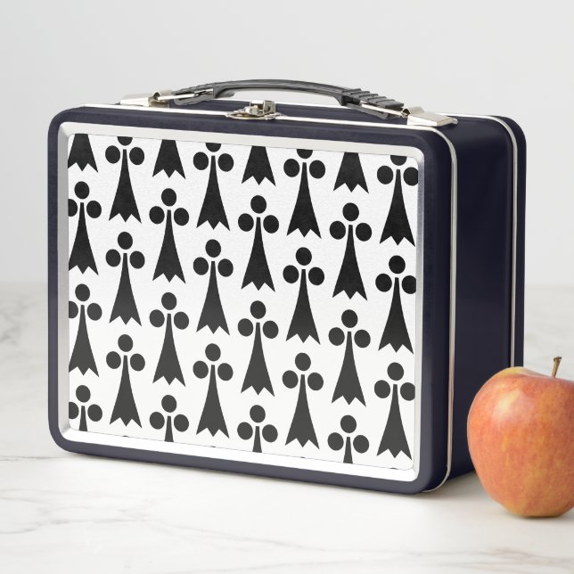 Ermine Pattern, Mediaeval Pattern, Black on White Metal Lunch Box (In Situ)