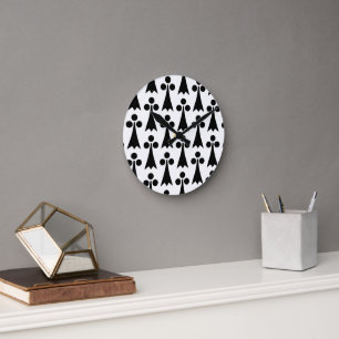 Ermine Pattern, Mediaeval Pattern, Black on White Round Clock