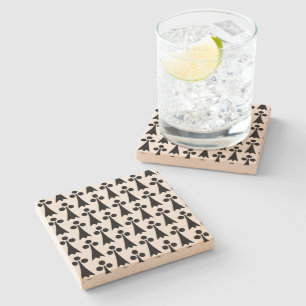 Ermine Pattern, Mediaeval Pattern, Black on White Stone Coaster