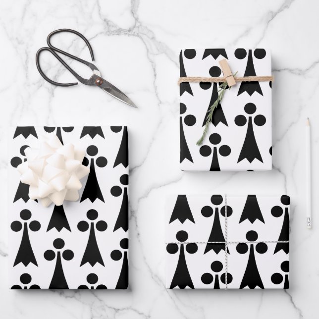 Ermine Pattern, Mediaeval Pattern, Black on White Wrapping Paper Sheet (Front)